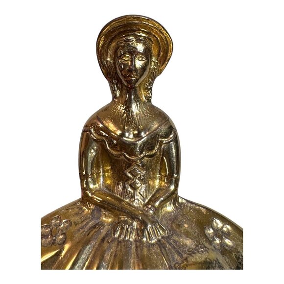 Heavy Antique Brass Figural Lady Dinner Bell Southern Belle Victorian Woman - Picture 6 of 10